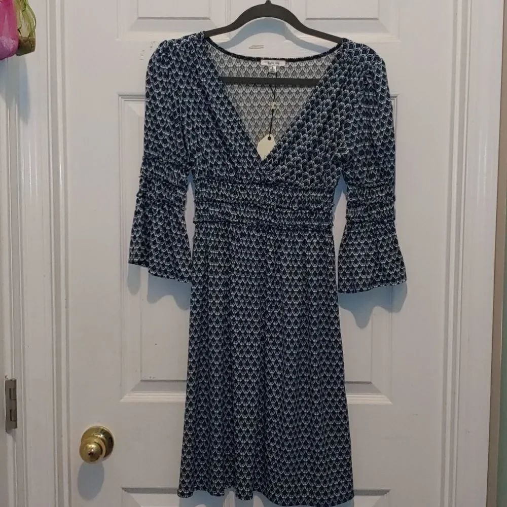 Sophie Max blue white print dress Sz S NWT